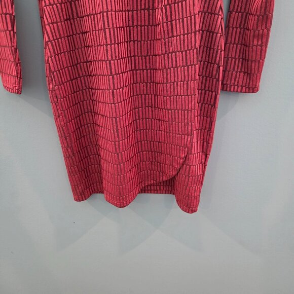 FRENCH CONNECTION FAUZ WRAP DRESS SIZE 6 RED LINEAR JACQUARD LONG SLEEVE - Picture 5 of 10